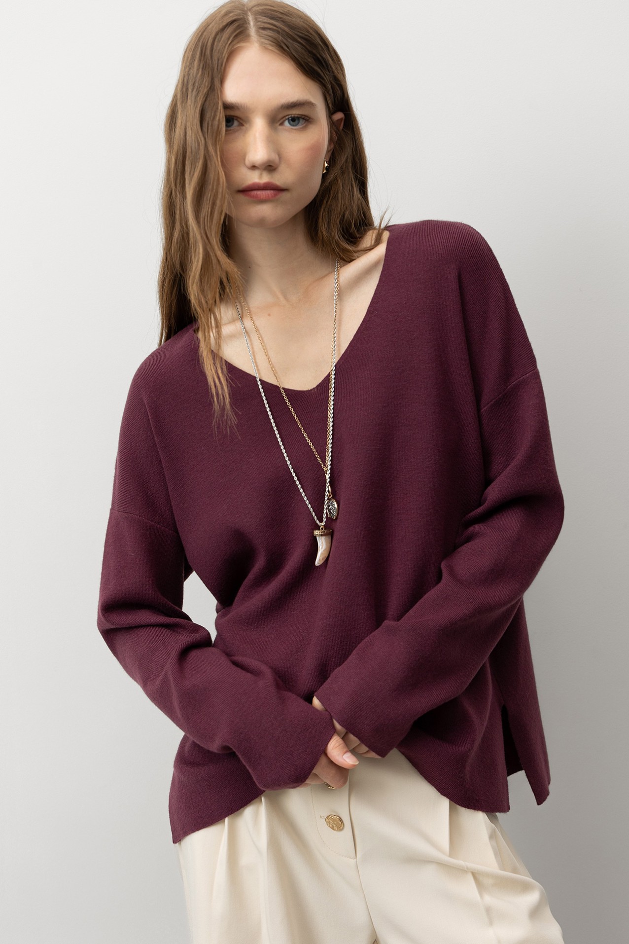 Relaxed Fit V-Neck Sweater