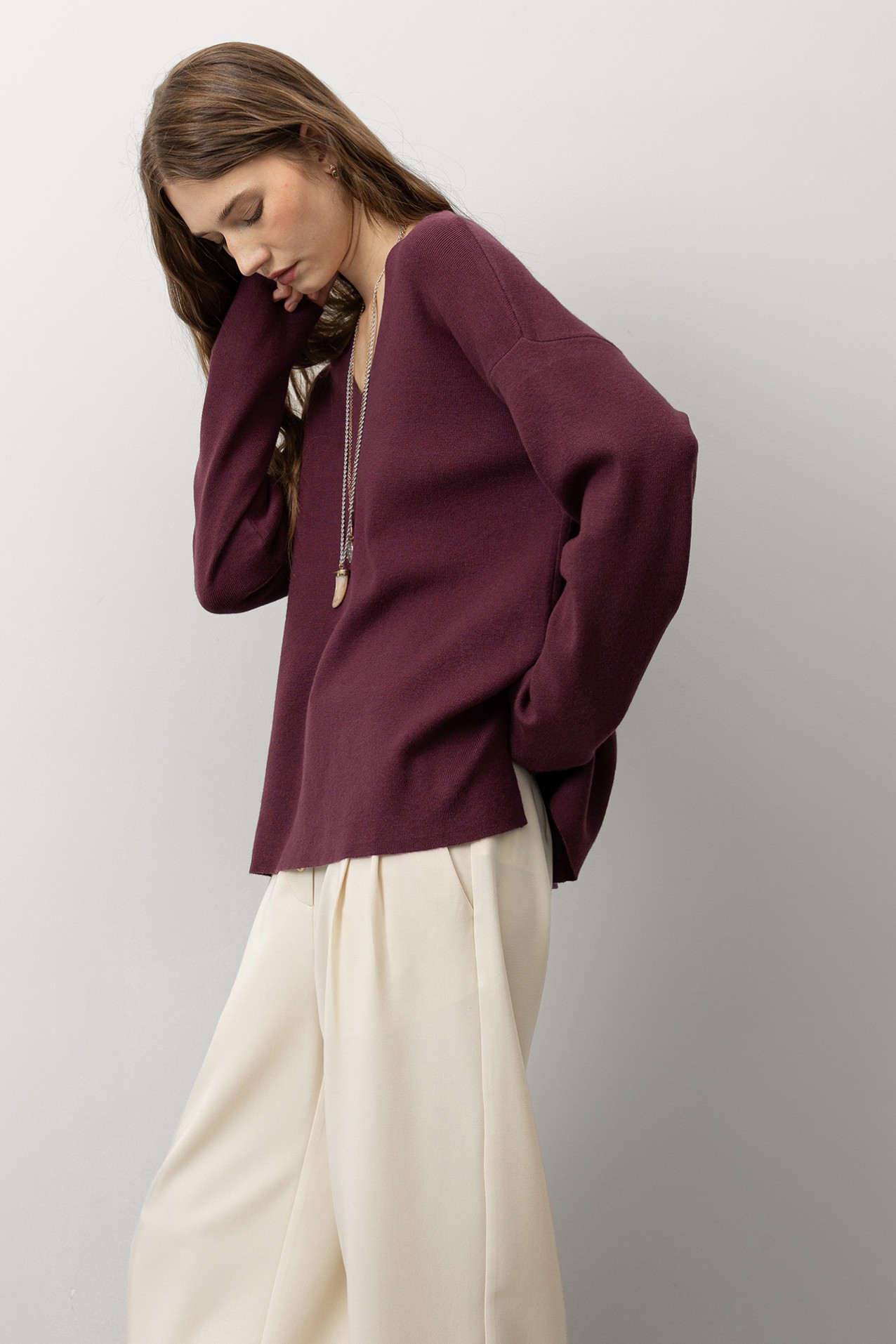 Relaxed Fit V-Neck Sweater