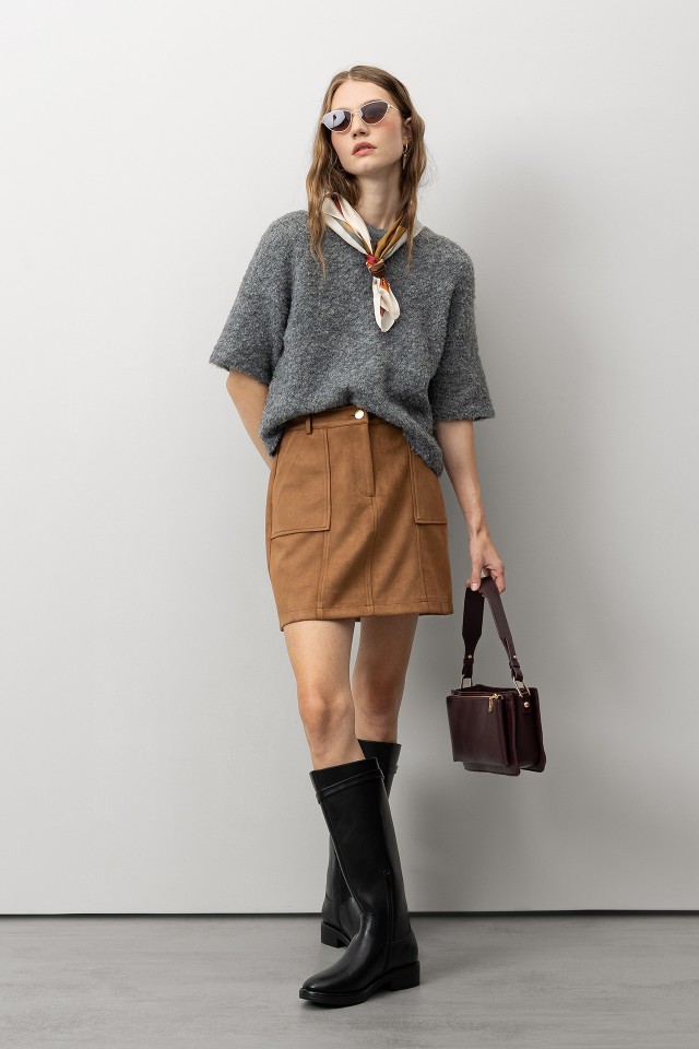 Short Suede Effect Skirt