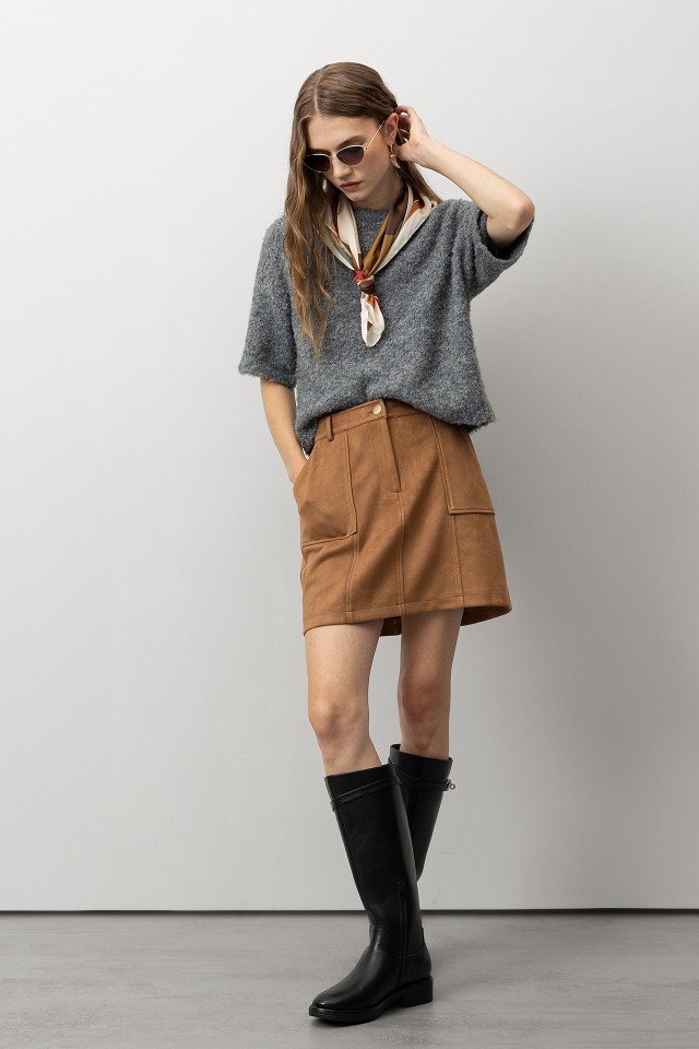 Saia Curta Efeito Camurça Saia Curta Efeito Camurça