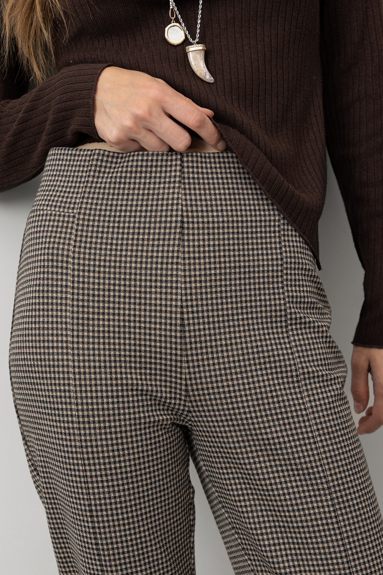 Plaid Knit Flared Trousers