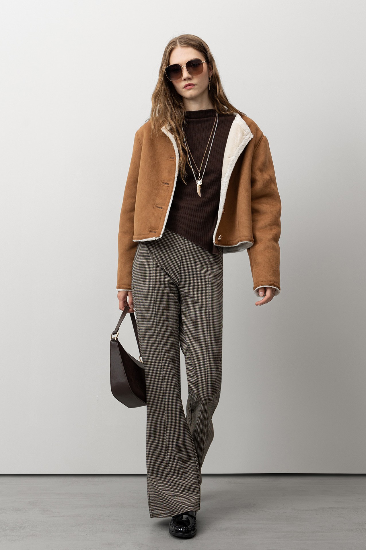 Plaid Knit Flared Trousers