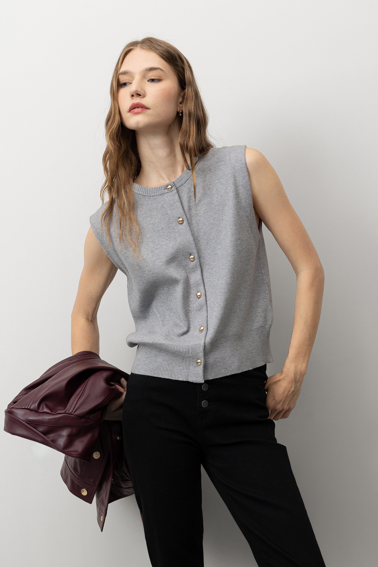 Knitted Vest with Metallic Buttons