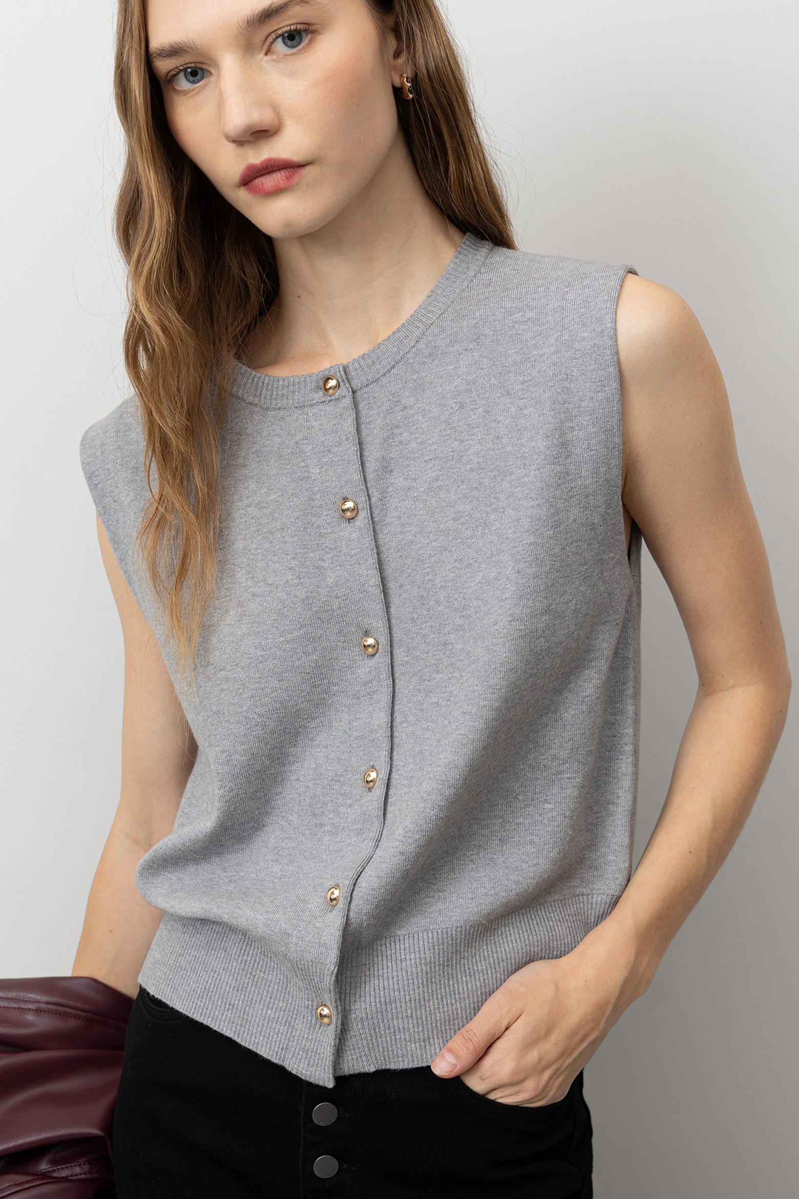 Knitted Vest with Metallic Buttons