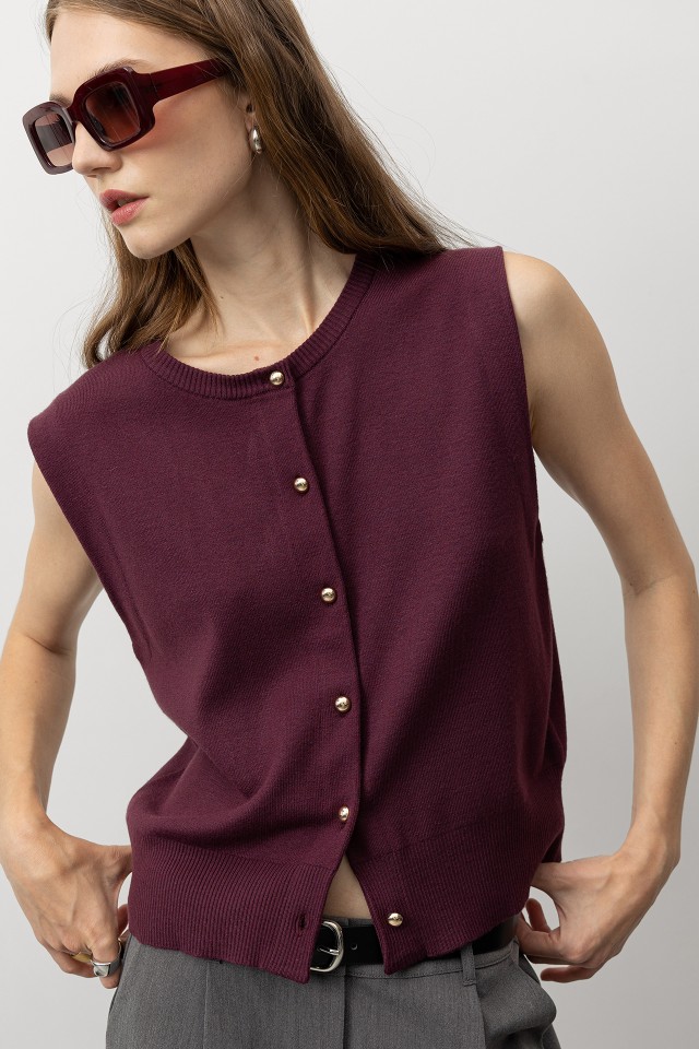 Knitted Vest with Metallic Buttons