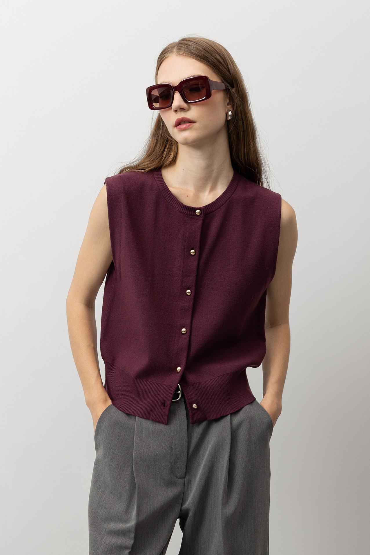 Knitted Vest with Metallic Buttons