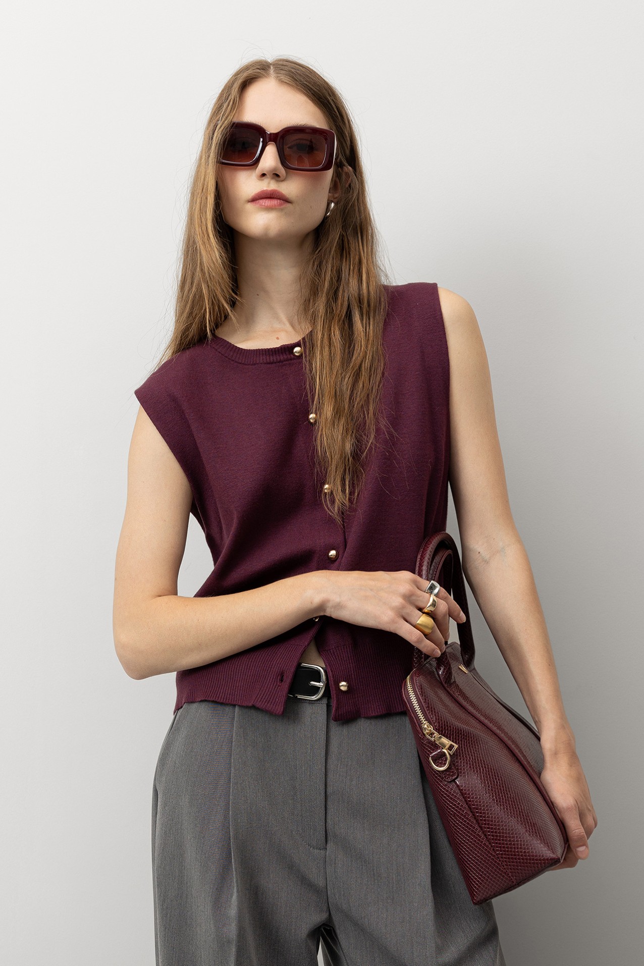 Knitted Vest with Metallic Buttons