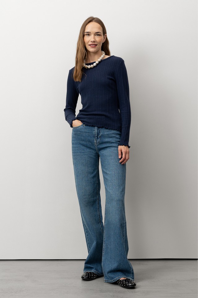 T-shirt Canelada de Manga Longa T-shirt Canelada de Manga Longa