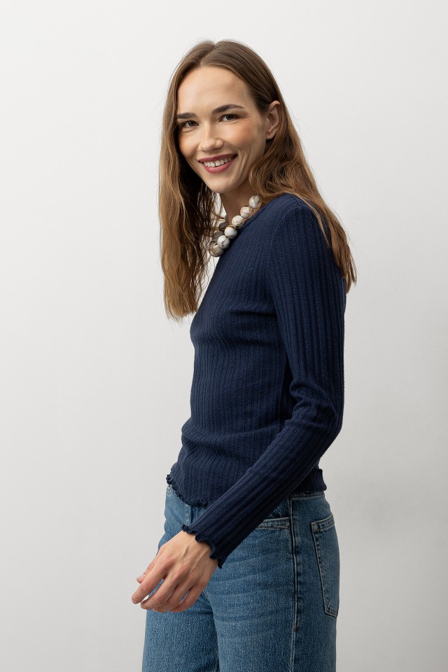 T-shirt Canelada de Manga Longa T-shirt Canelada de Manga Longa