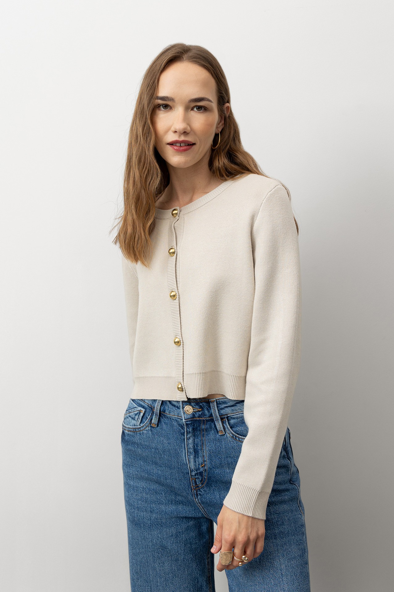 Beige Cardigan with Gold Buttons