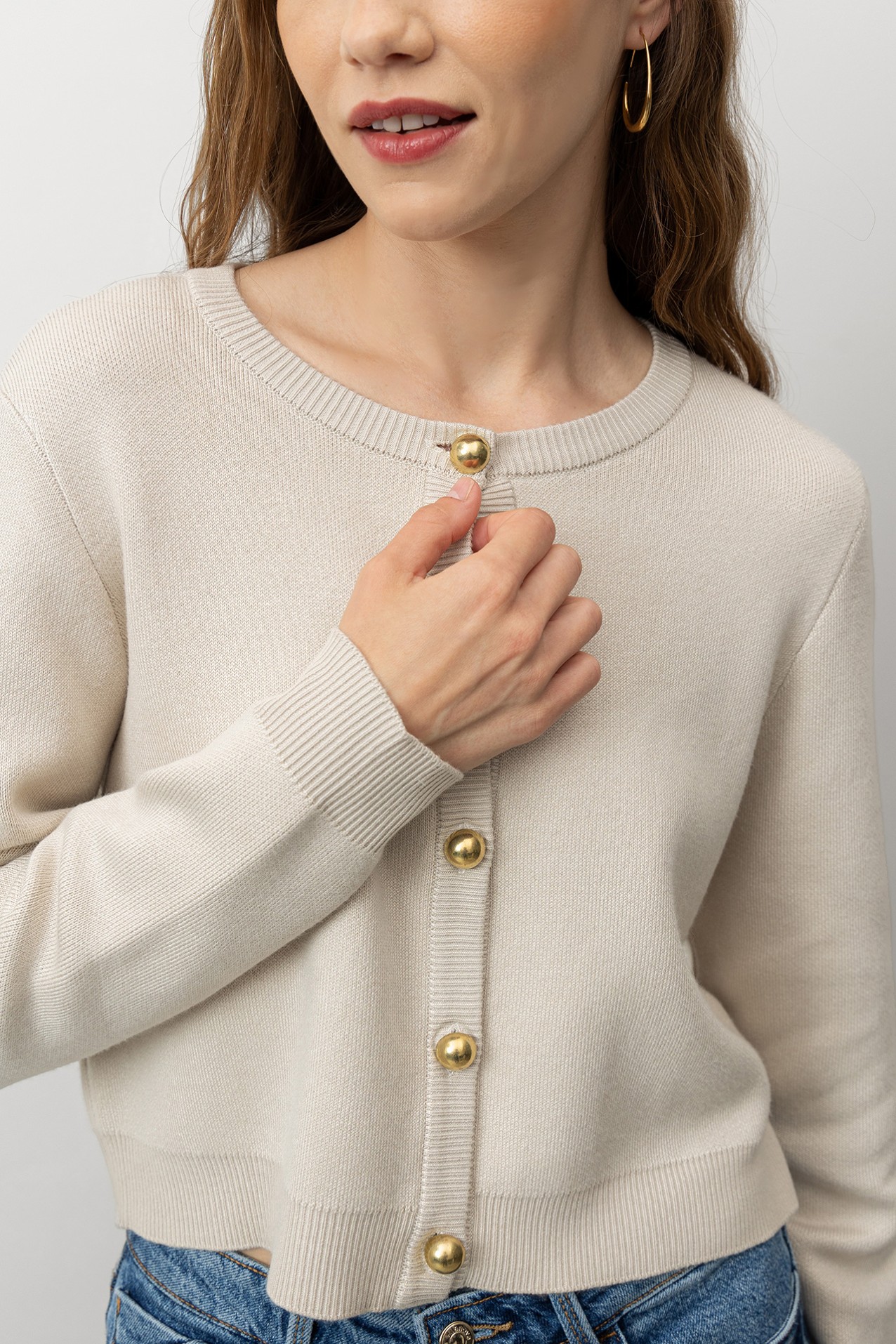 Beige Cardigan with Gold Buttons
