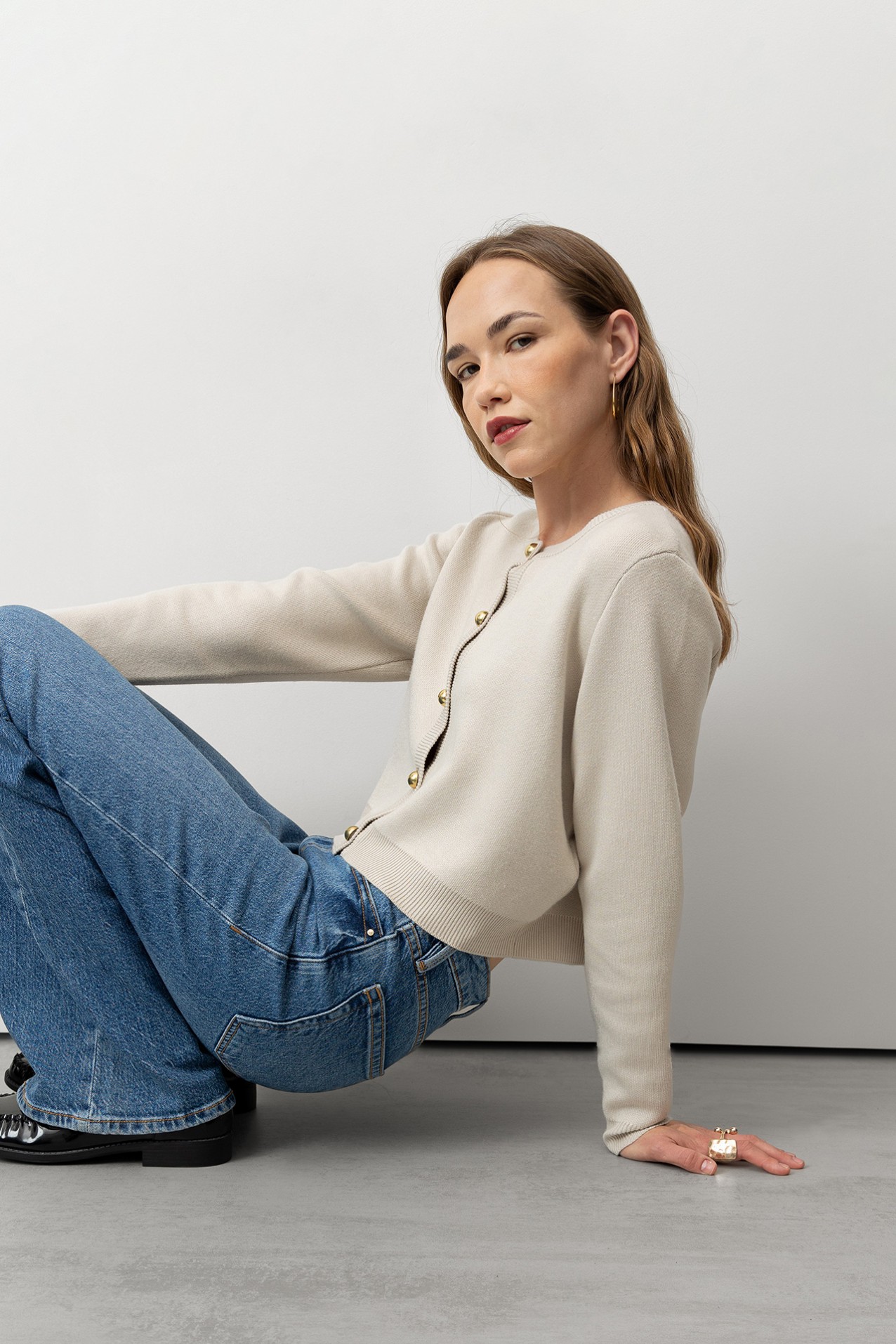 Beige Cardigan with Gold Buttons