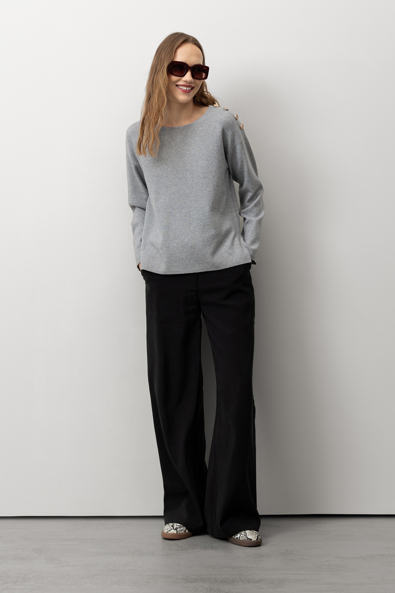 Sweater with Metallic Buttons