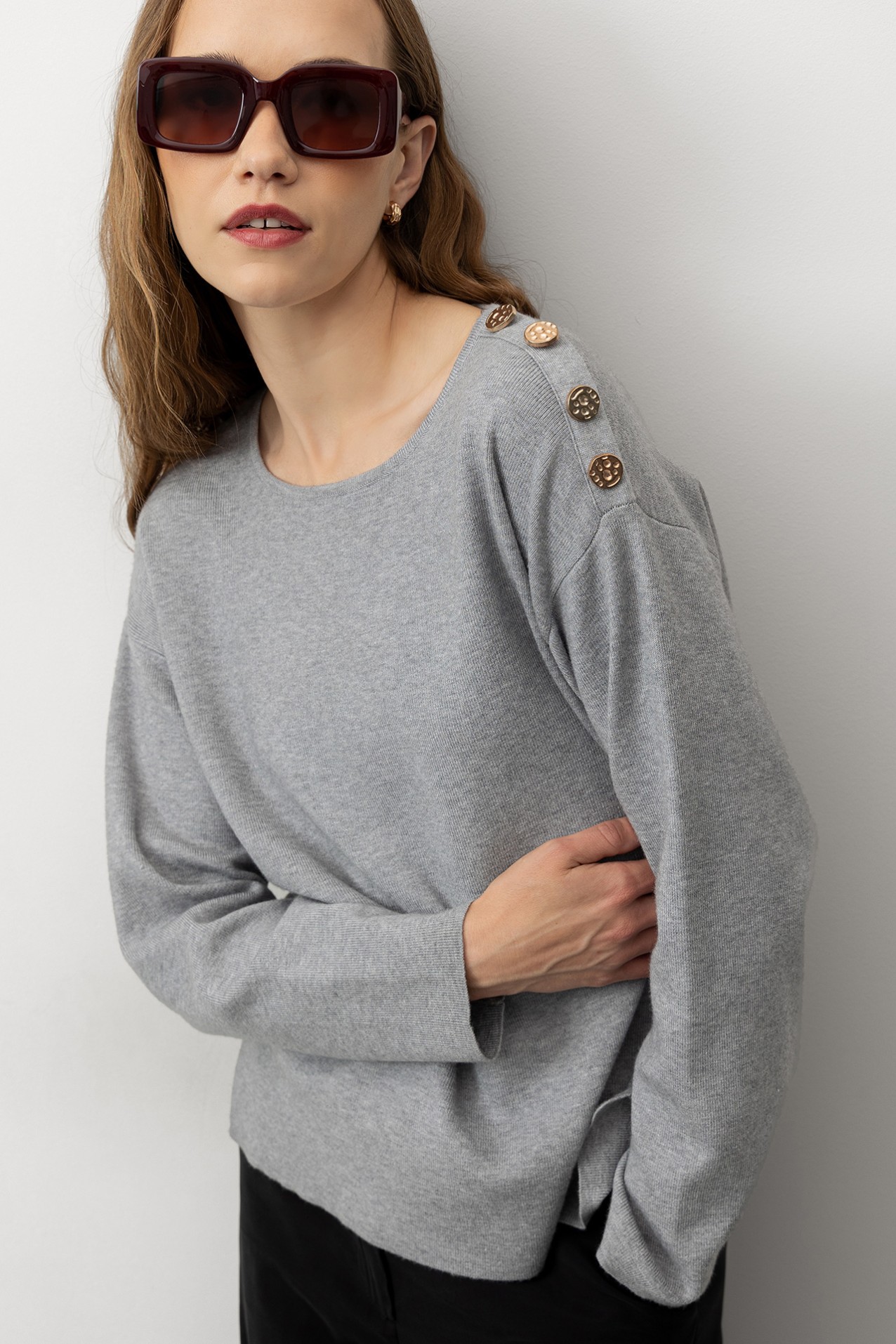 Sweater with Metallic Buttons