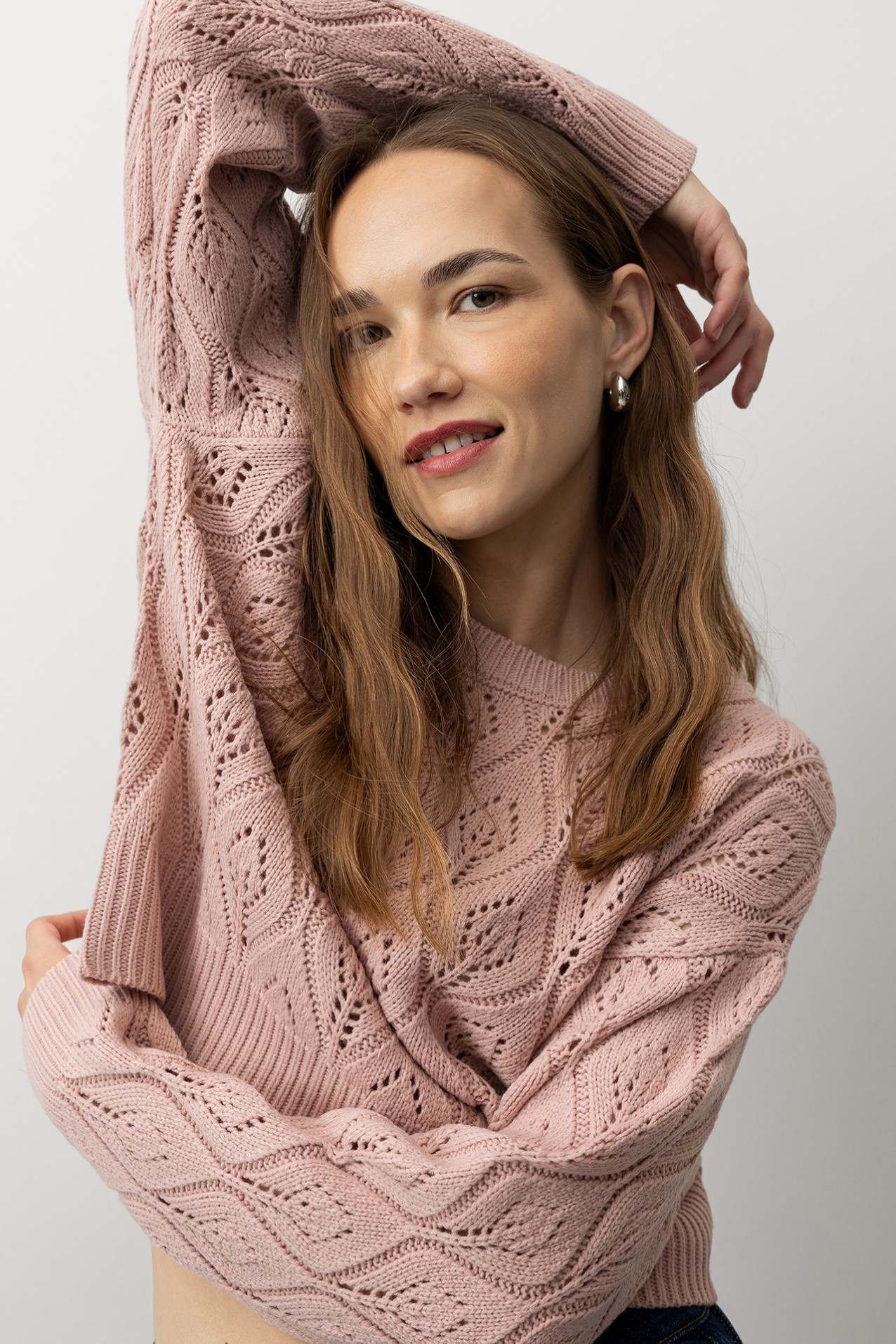 Relaxed Fit Leaf Stitch Sweater