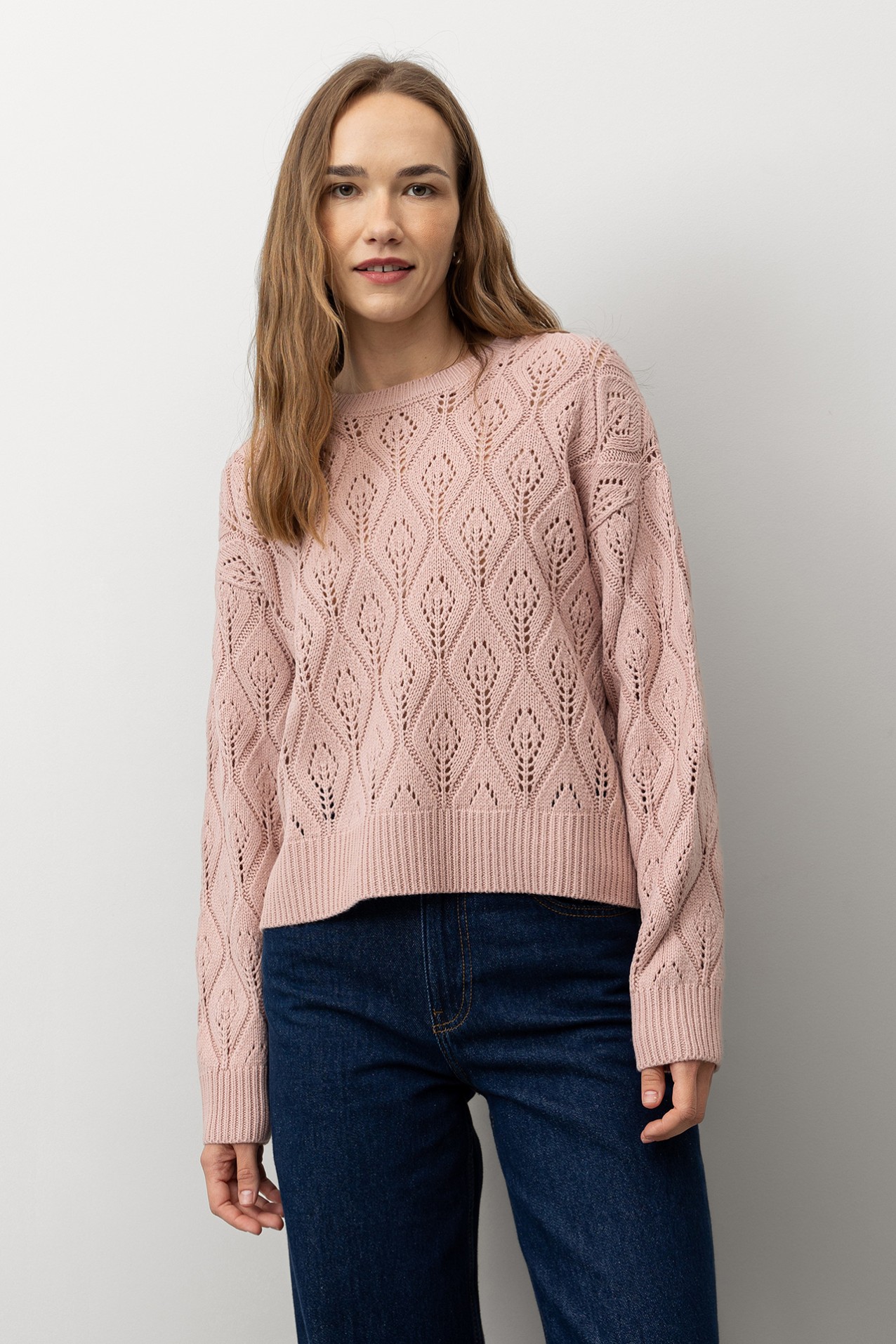 Relaxed Fit Leaf Stitch Sweater