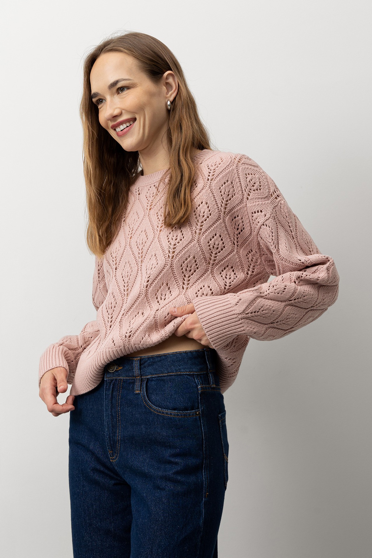 Relaxed Fit Leaf Stitch Sweater
