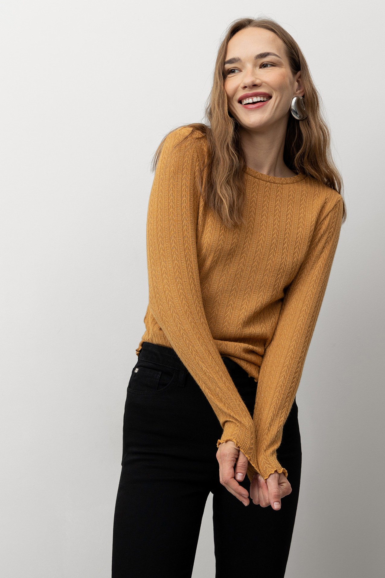 Knit T-shirt with Wavy Hem