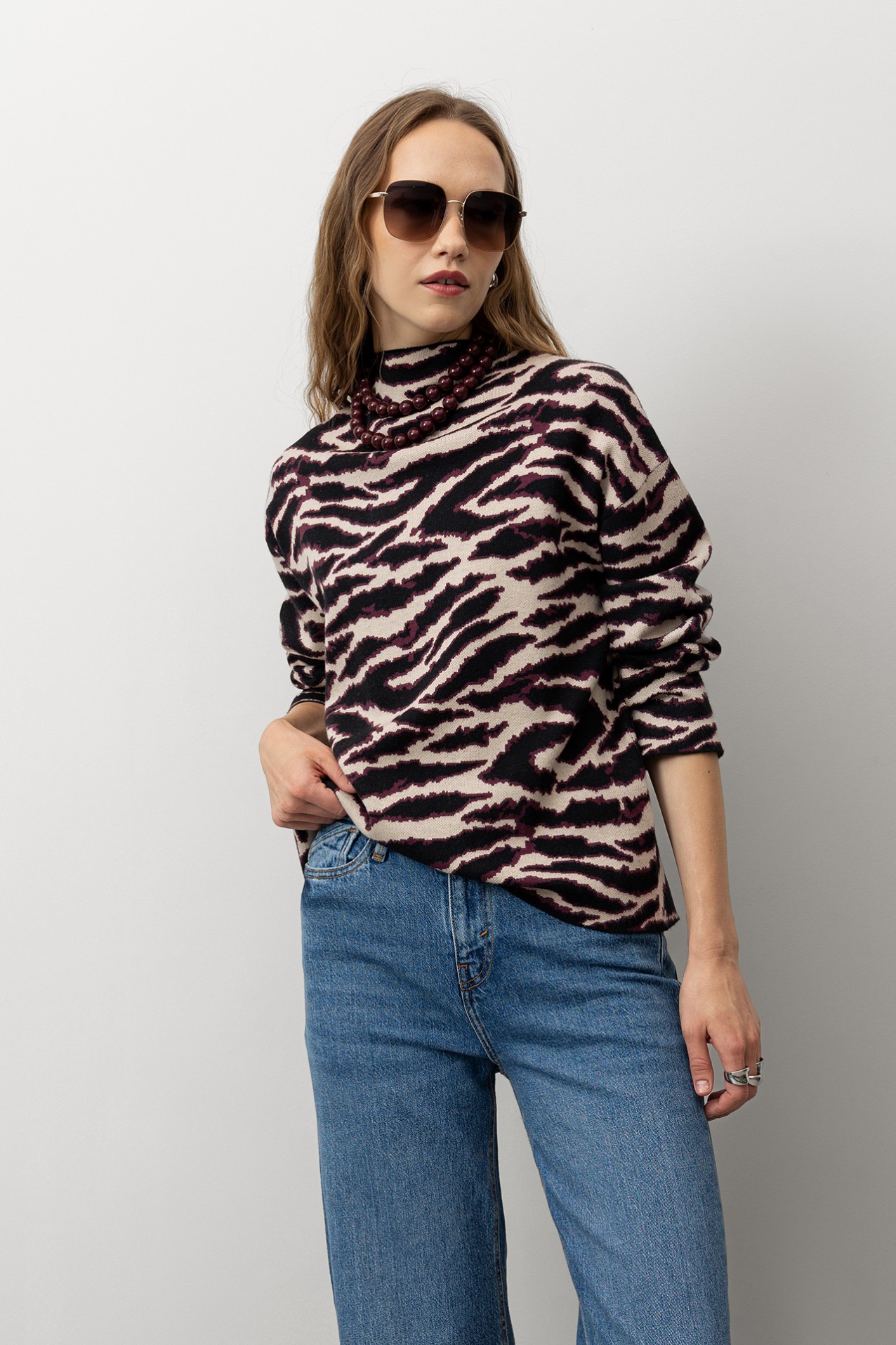 Relaxed Fit Zebra Print Sweater