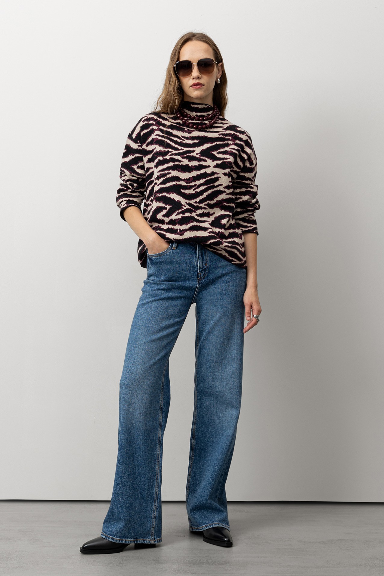 Relaxed Fit Zebra Print Sweater