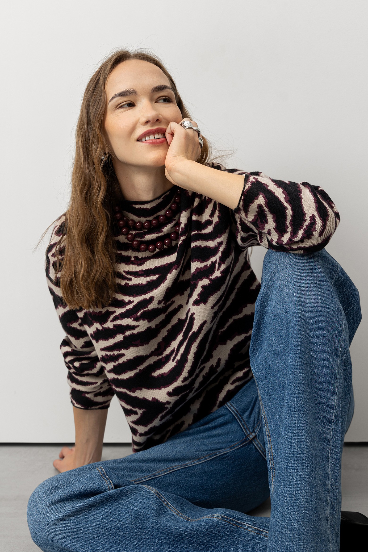 Relaxed Fit Zebra Print Sweater