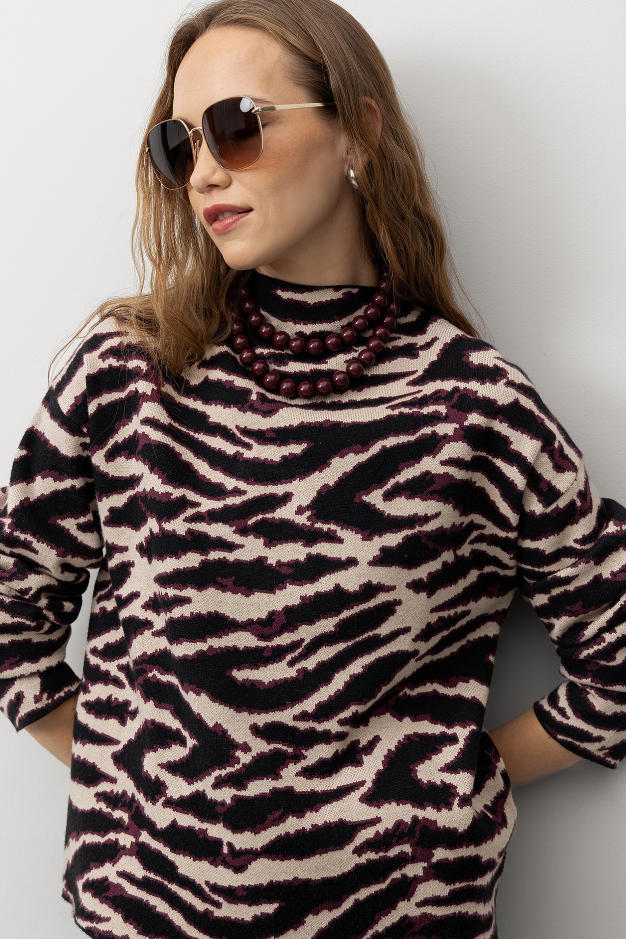 Relaxed Fit Zebra Print Sweater