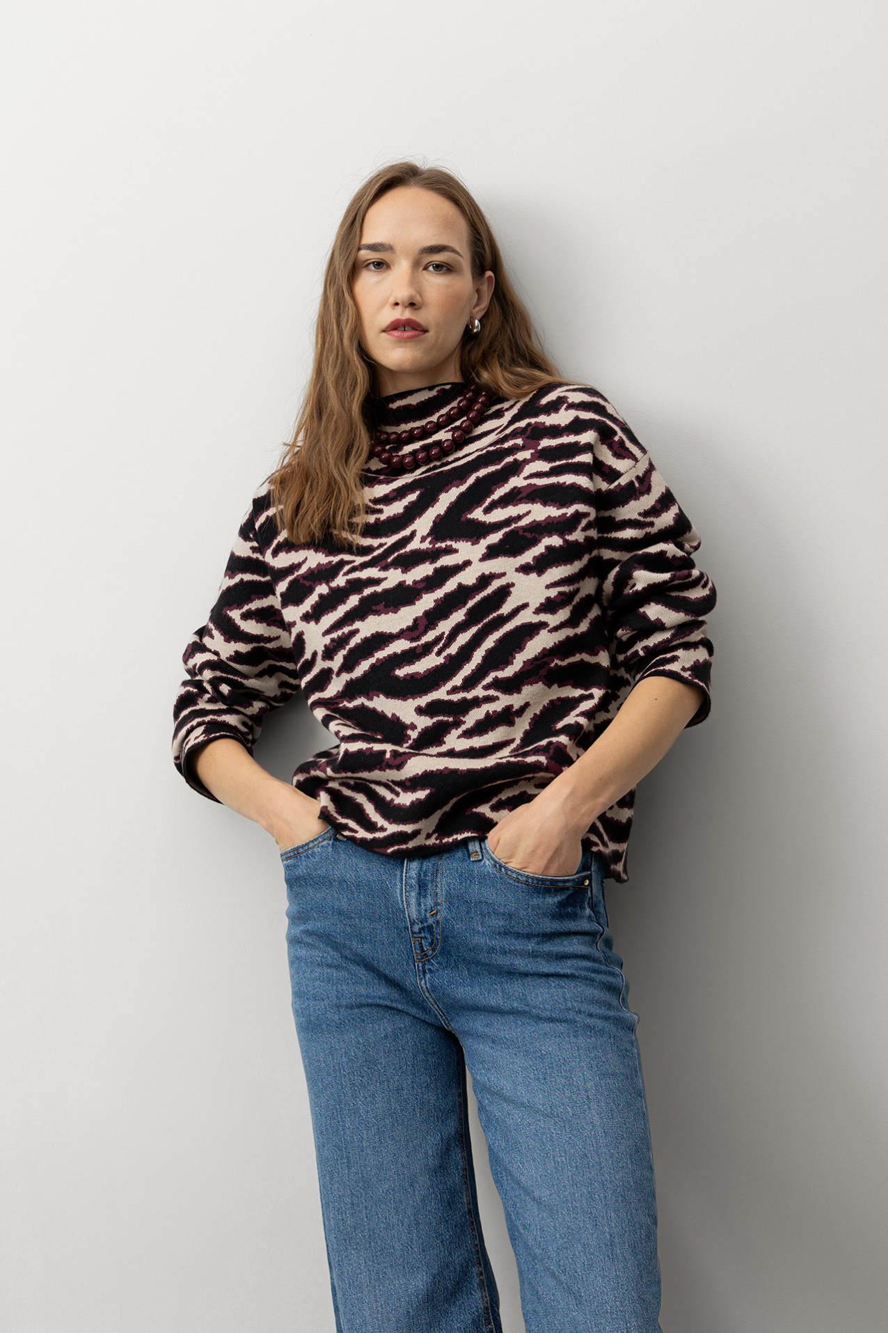 Relaxed Fit Zebra Print Sweater