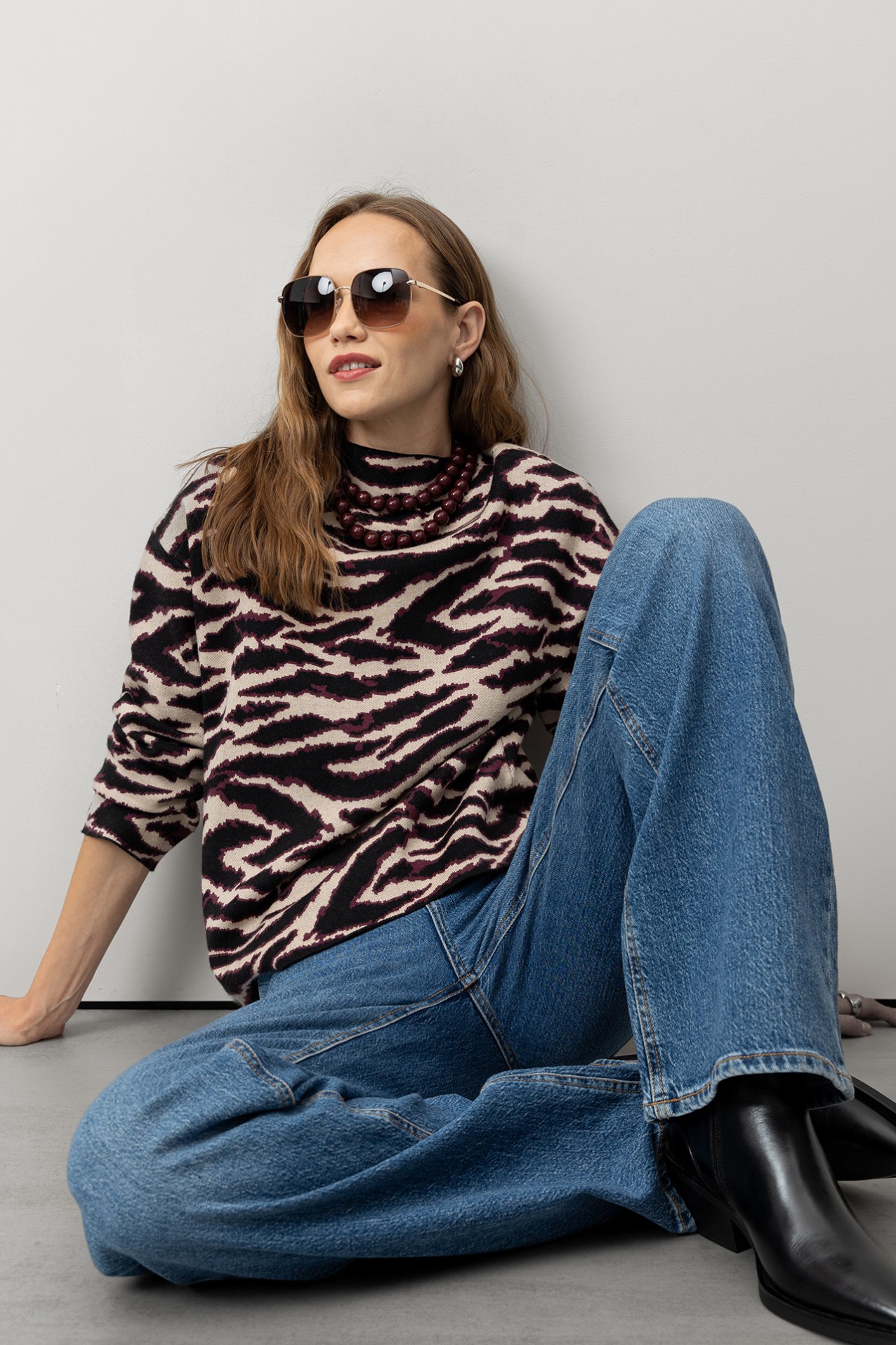 Relaxed Fit Zebra Print Sweater