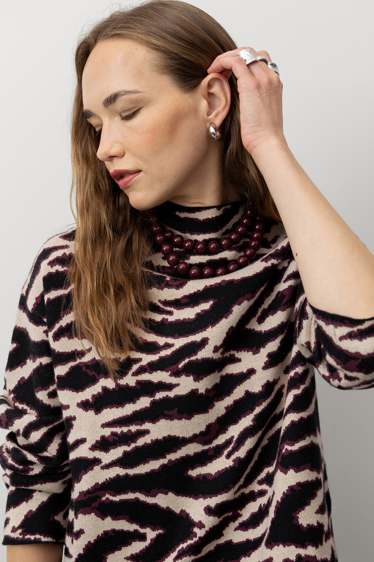 Relaxed Fit Zebra Print Sweater