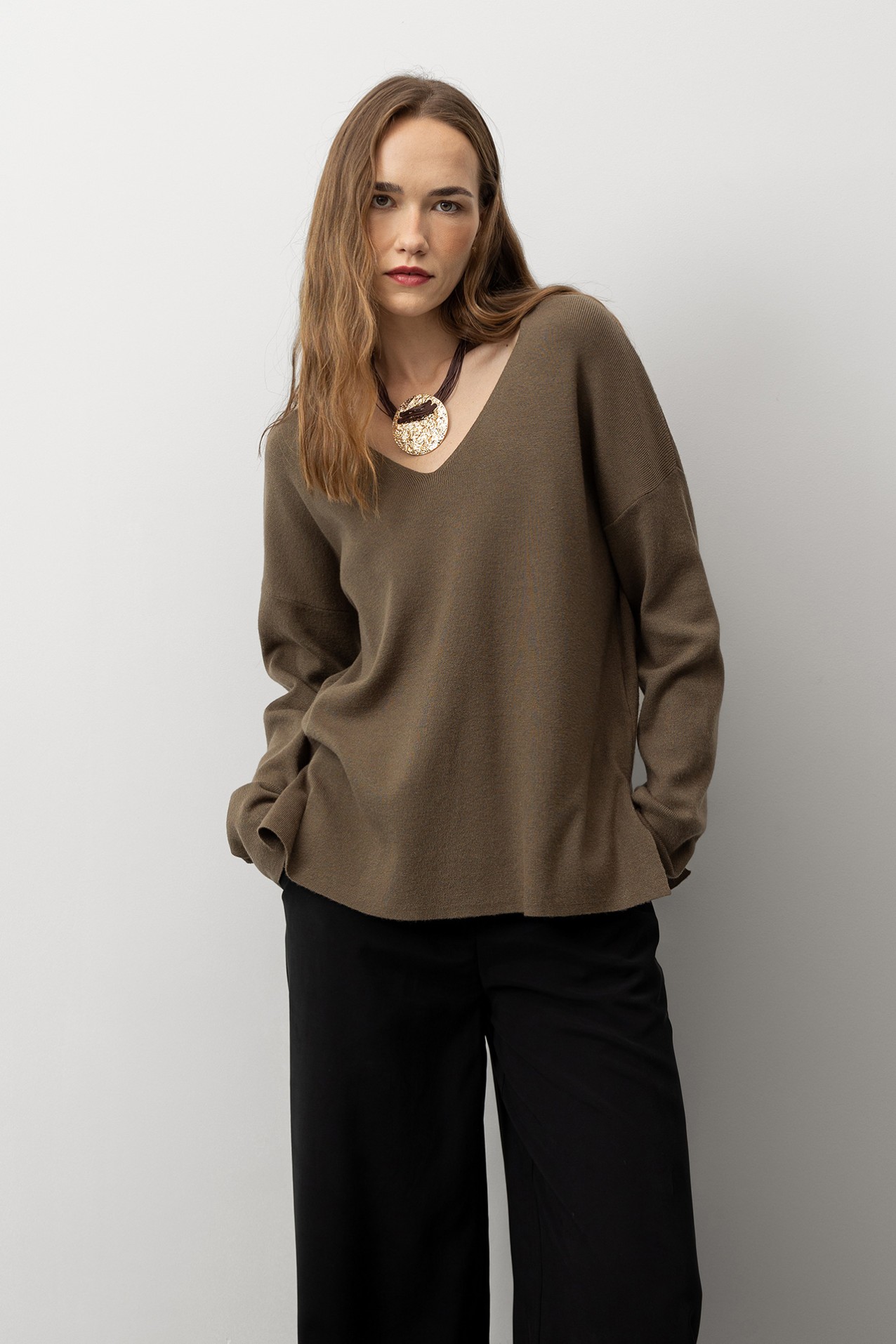 Relaxed Fit V-Neck Sweater