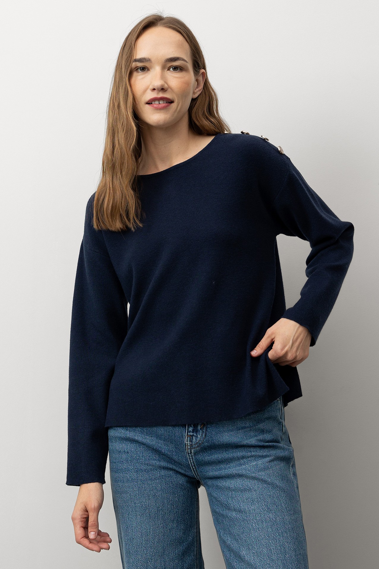 Sweater with Metallic Buttons
