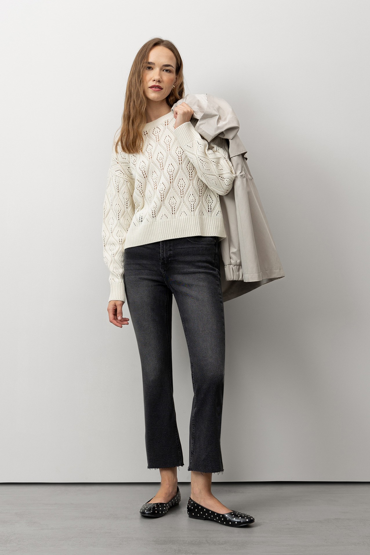 Relaxed Fit Leaf Stitch Sweater