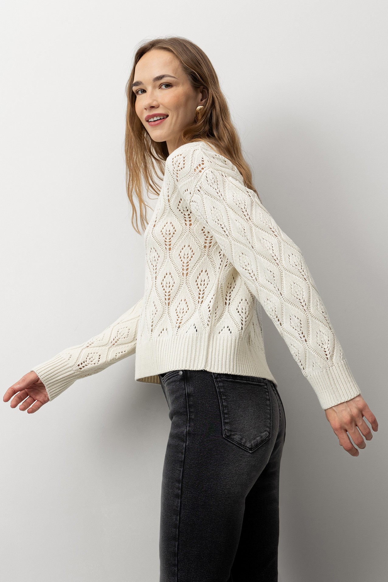 Relaxed Fit Leaf Stitch Sweater