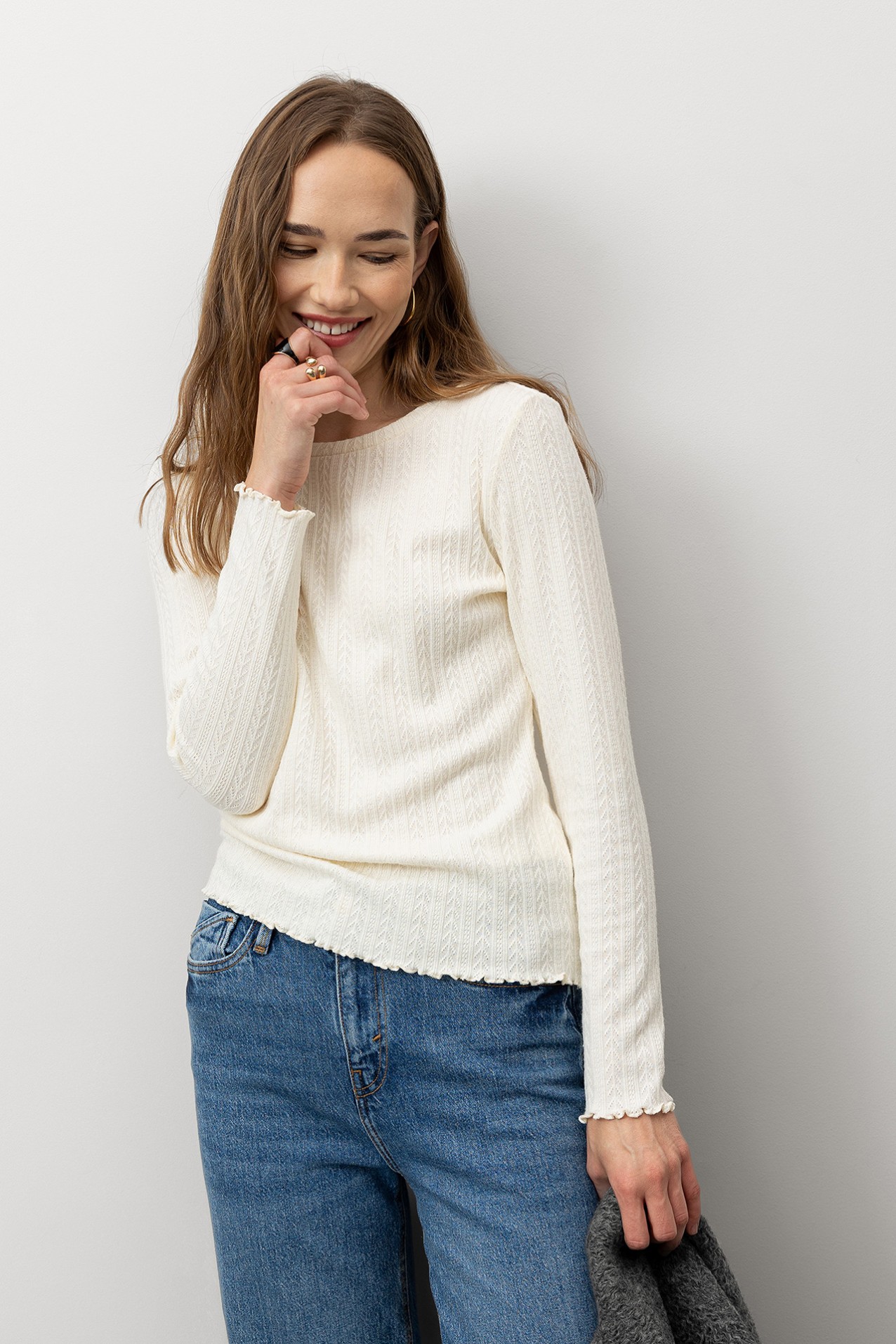 Knit T-shirt with Wavy Hem