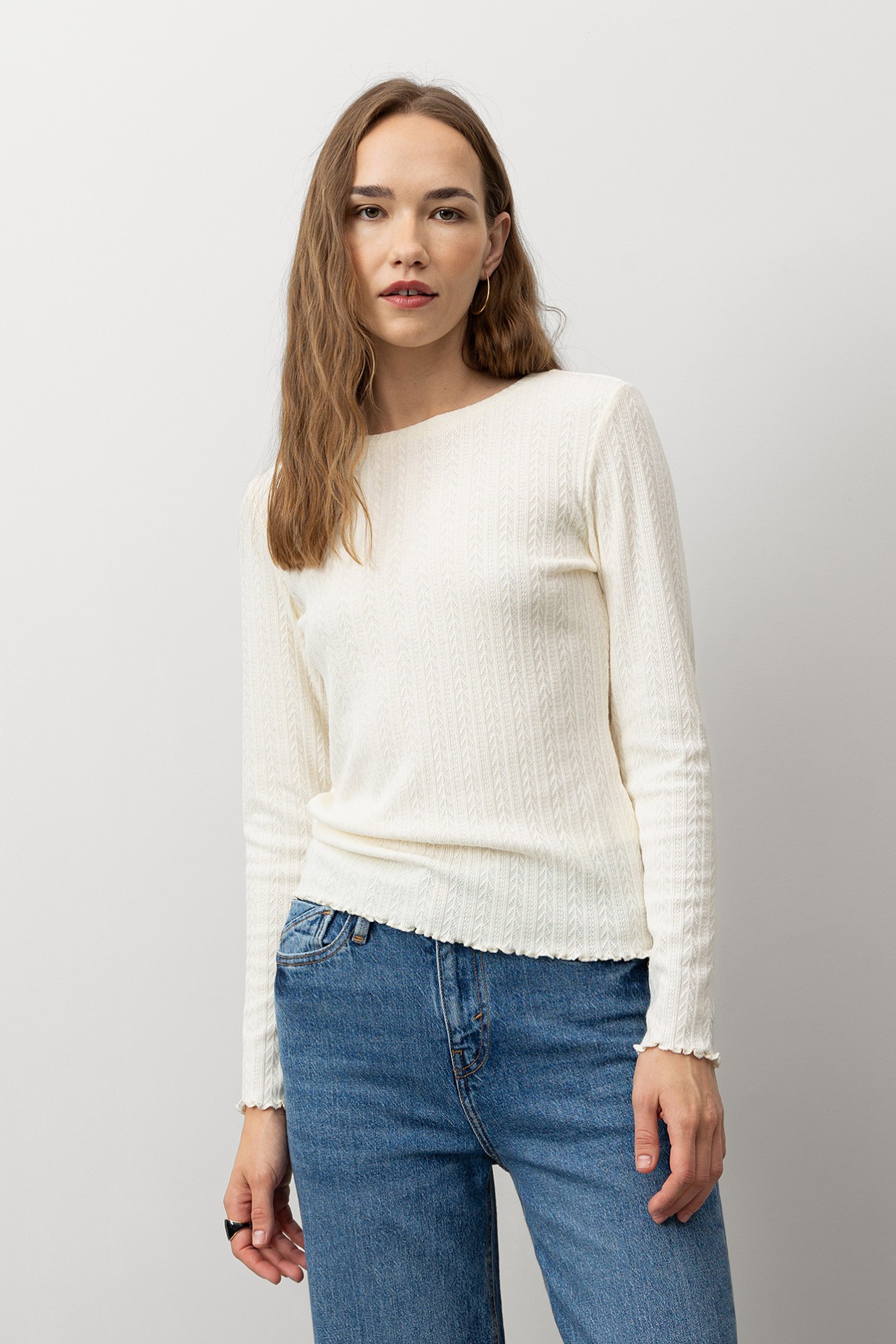 Knit T-shirt with Wavy Hem