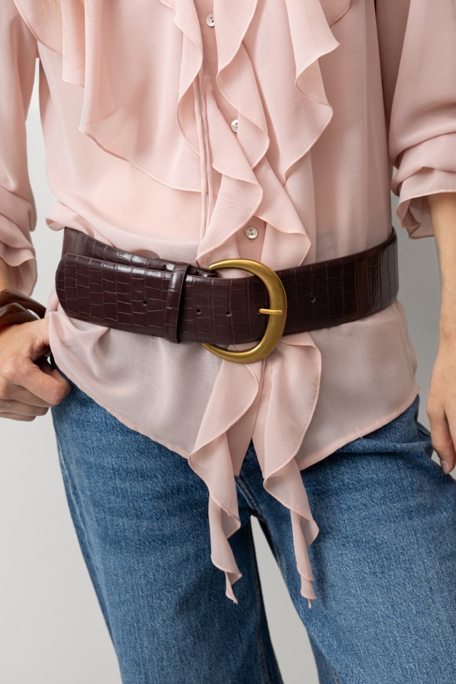 Wide Croc-Effect Belt