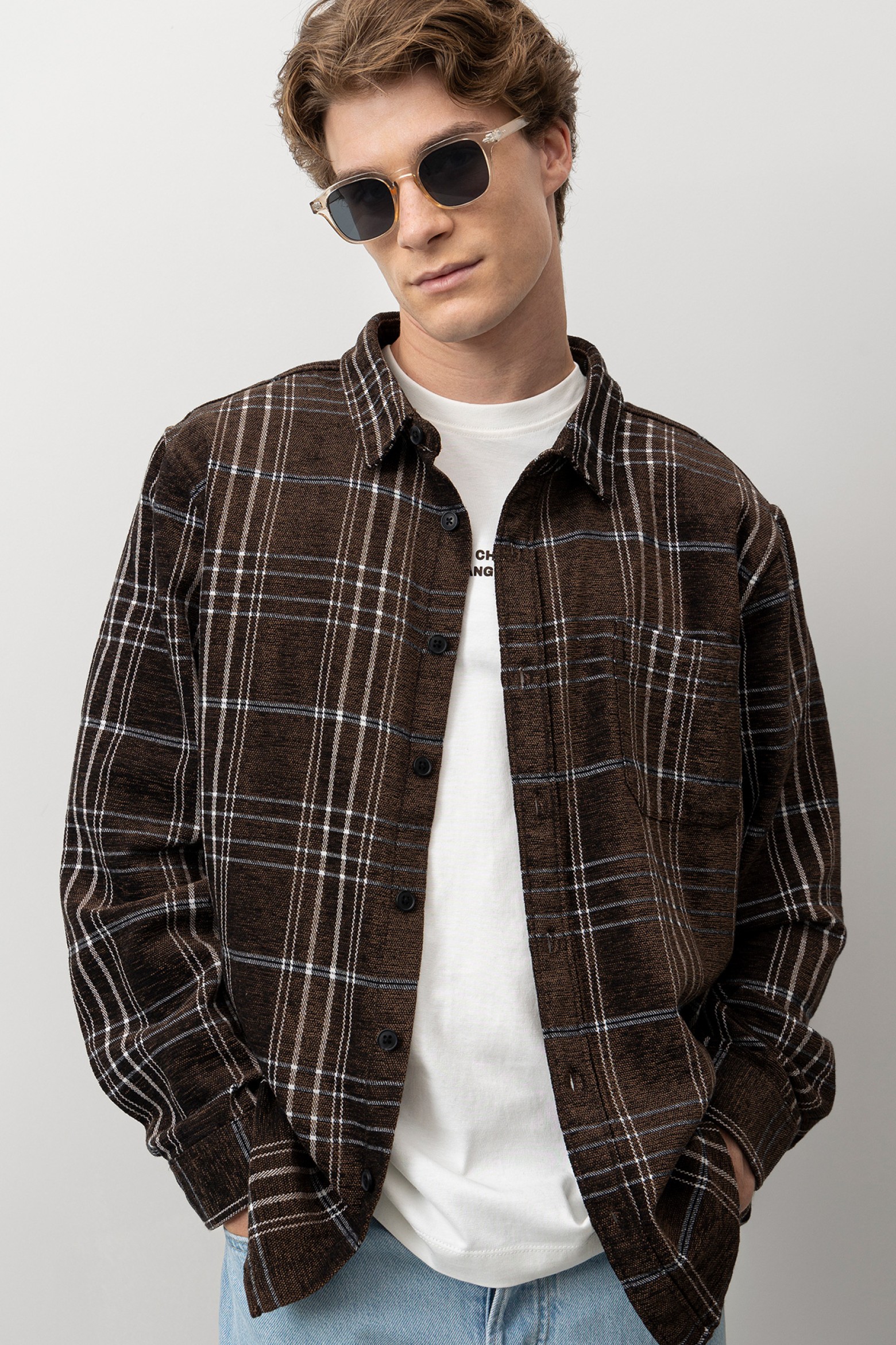 Brown Plaid Relaxed Shirt