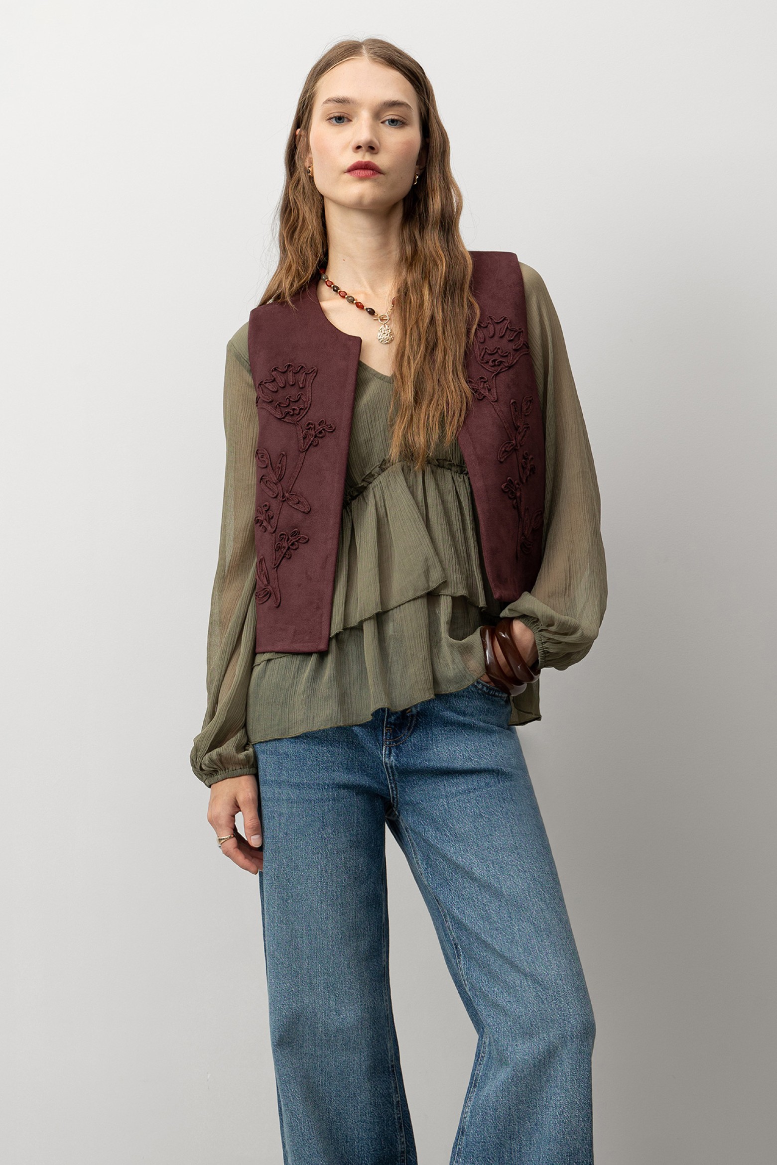 Embroidered Burgundy Vest
