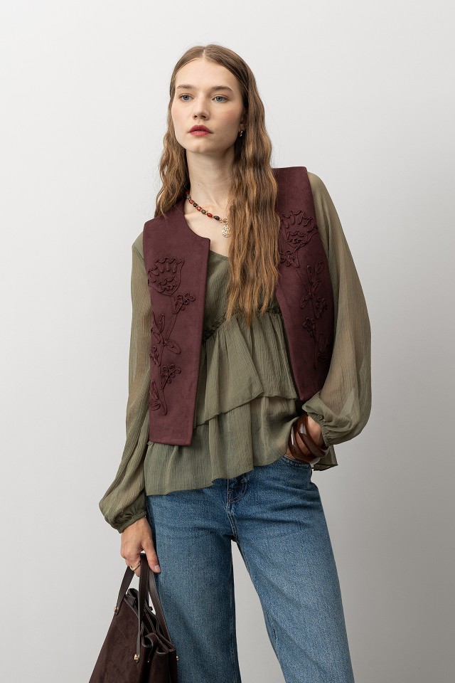 Embroidered Burgundy Vest Embroidered Burgundy Vest