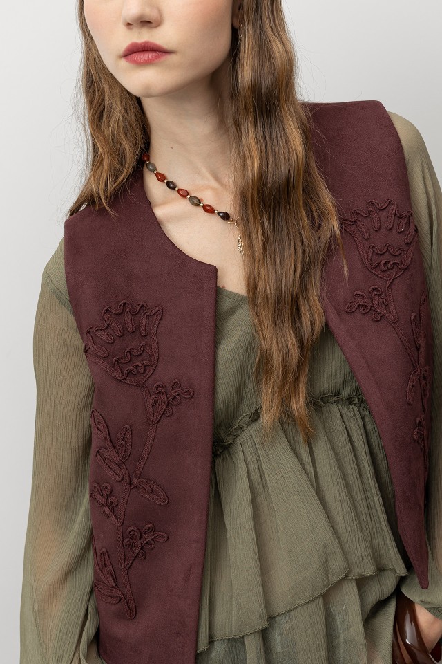 Embroidered Burgundy Vest Embroidered Burgundy Vest