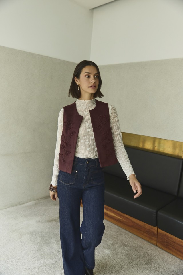 Embroidered Burgundy Vest