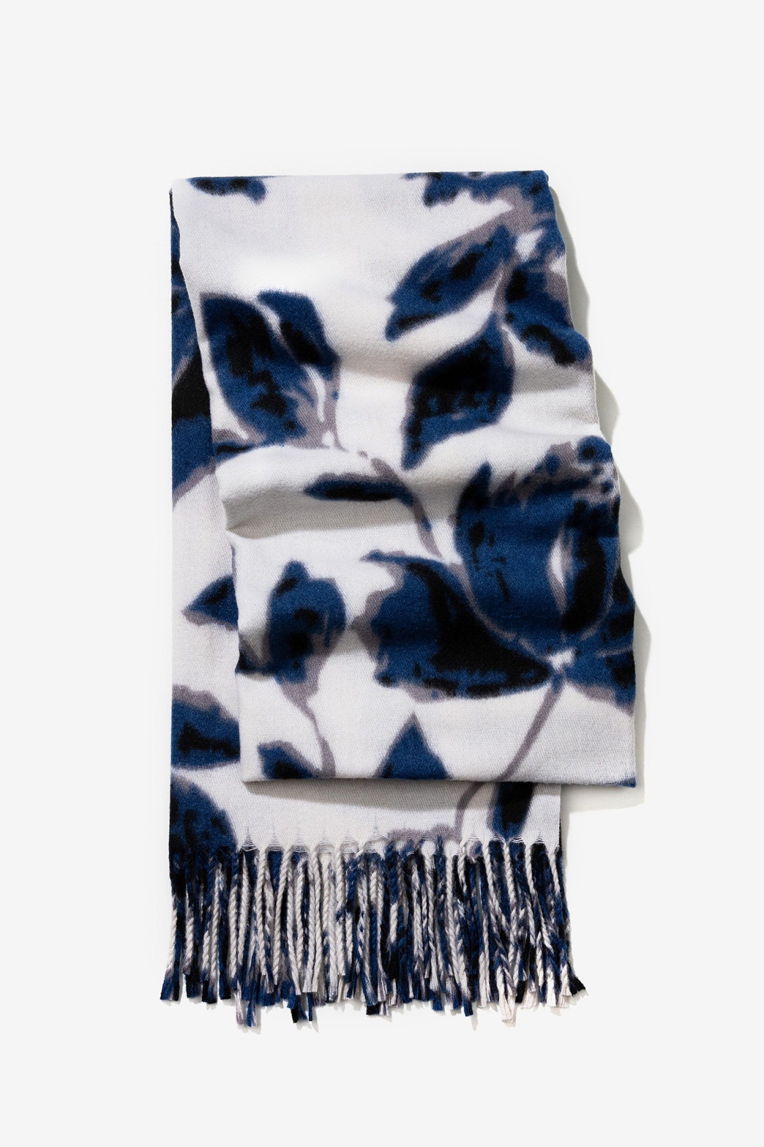 Floral Blue Fringe Scarf