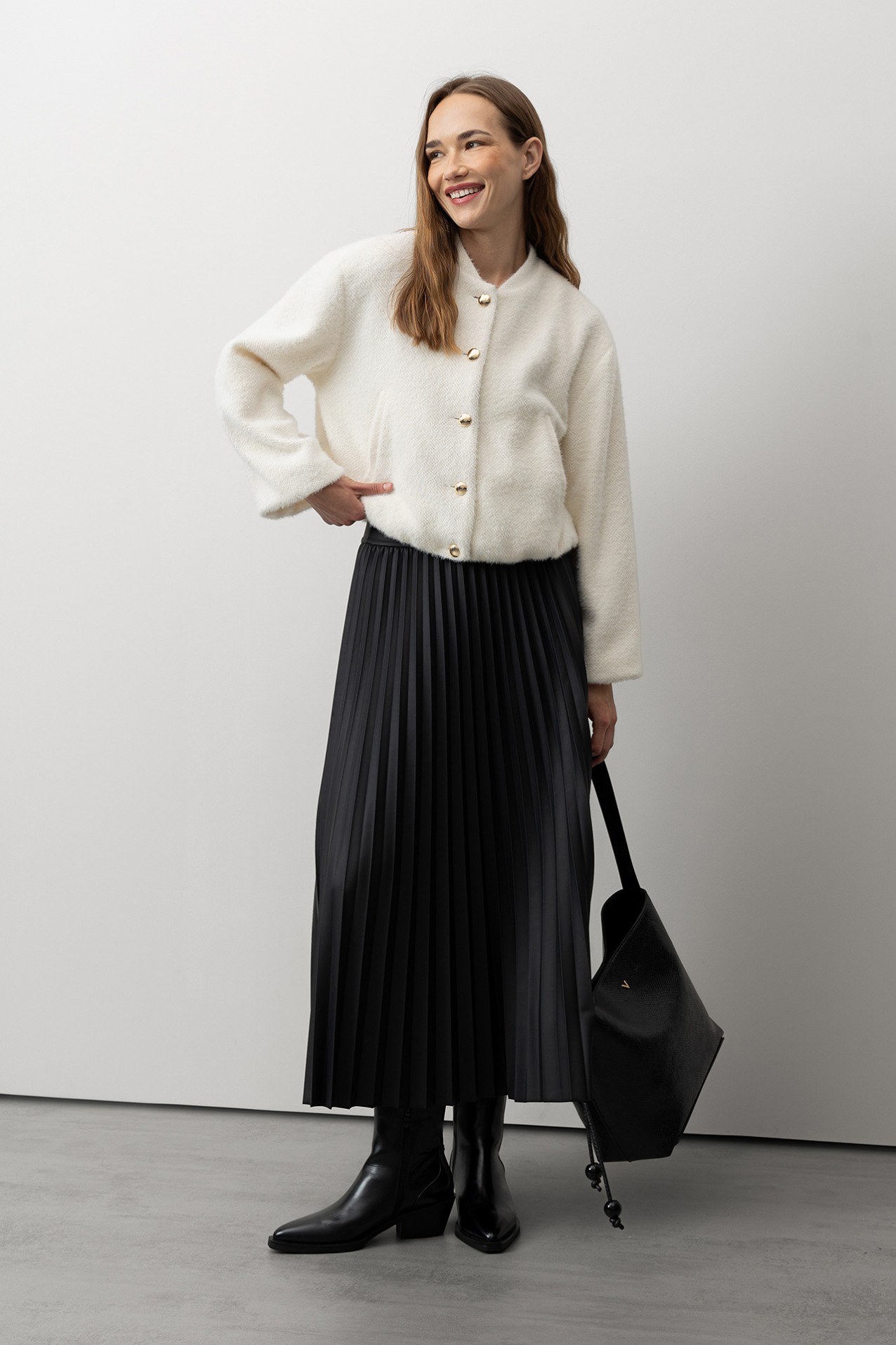 Black Pleated Midi Skirt