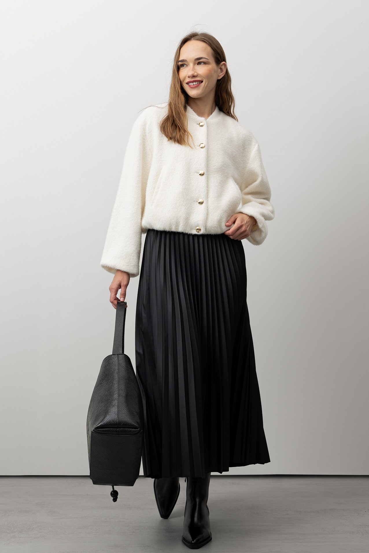 Black Pleated Midi Skirt