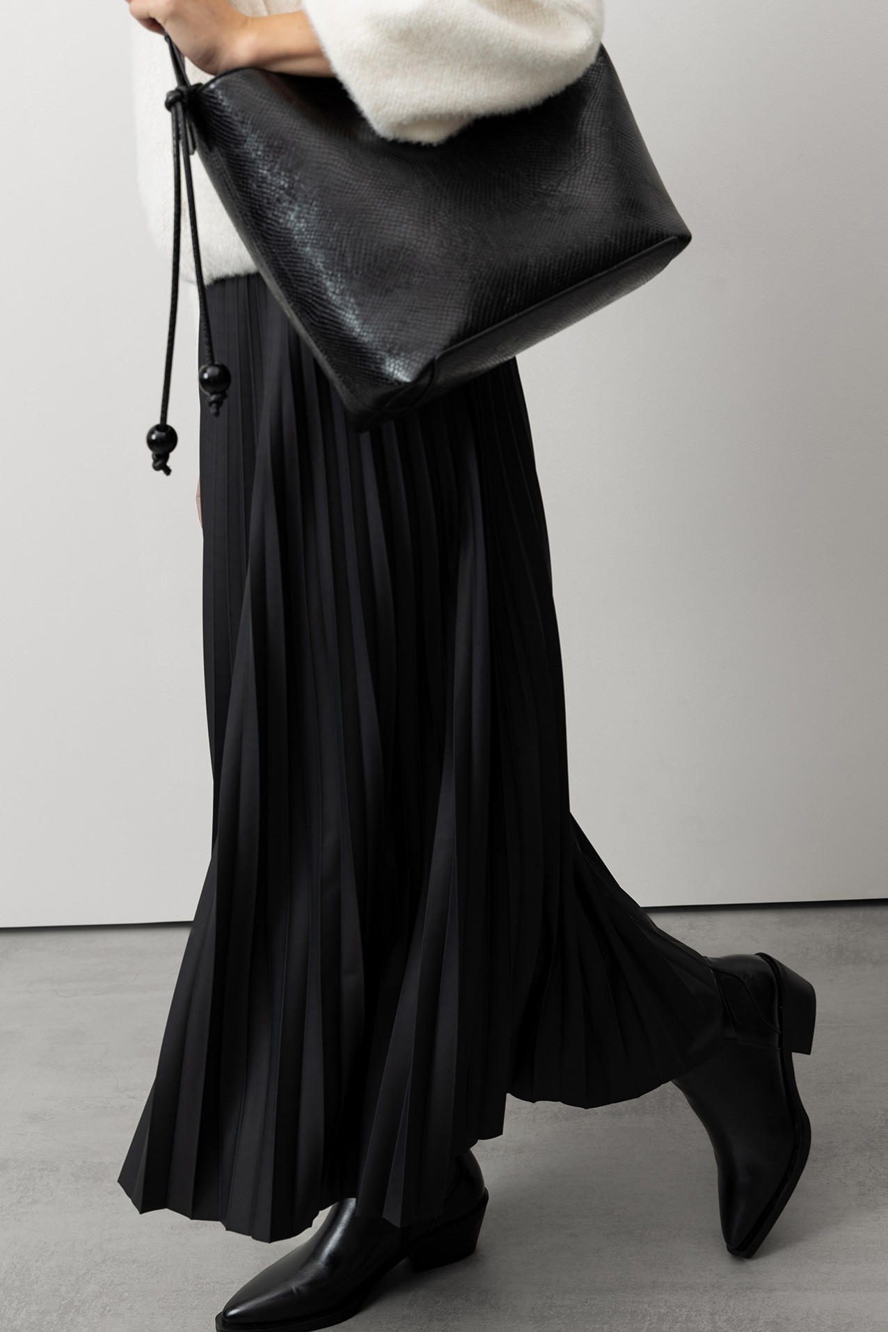 Black Pleated Midi Skirt