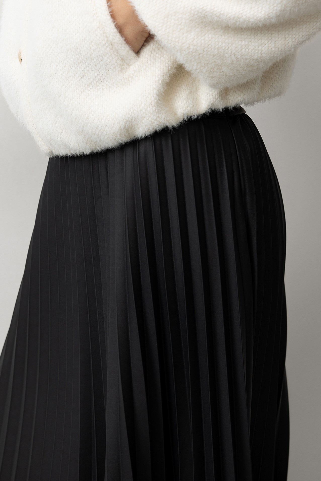 Black Pleated Midi Skirt