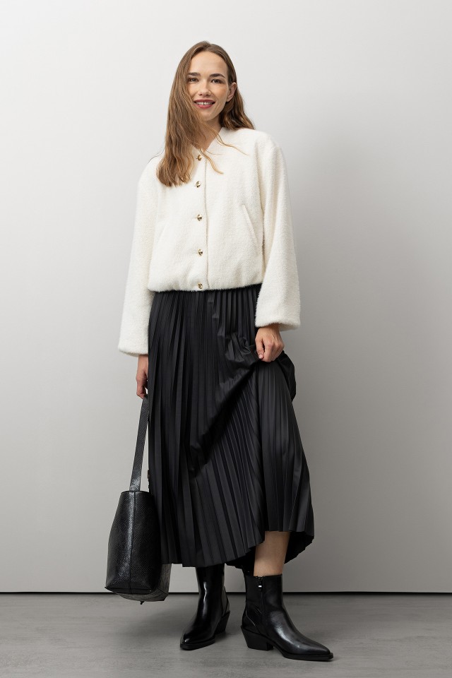 Black Pleated Midi Skirt