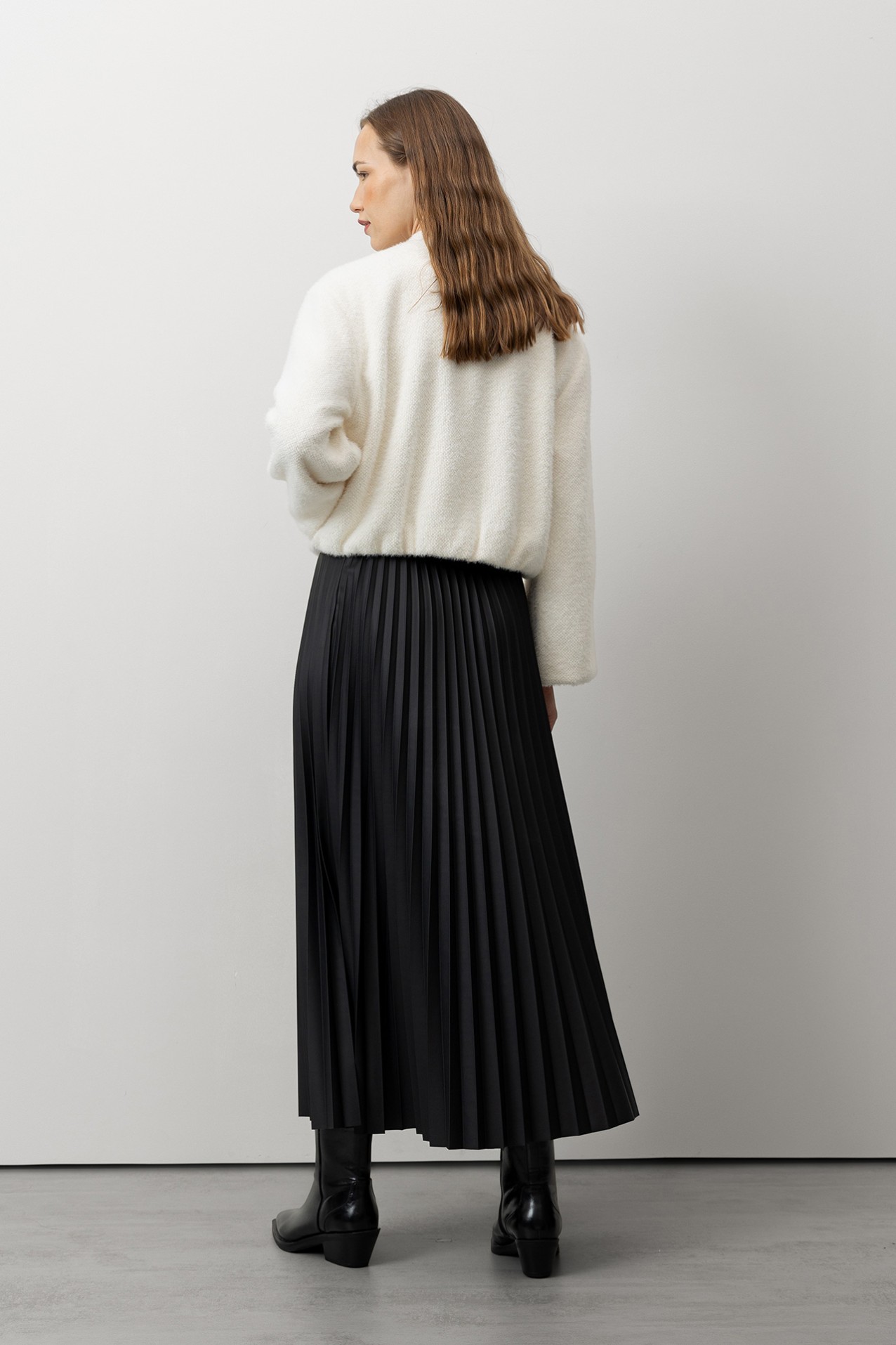 Black Pleated Midi Skirt