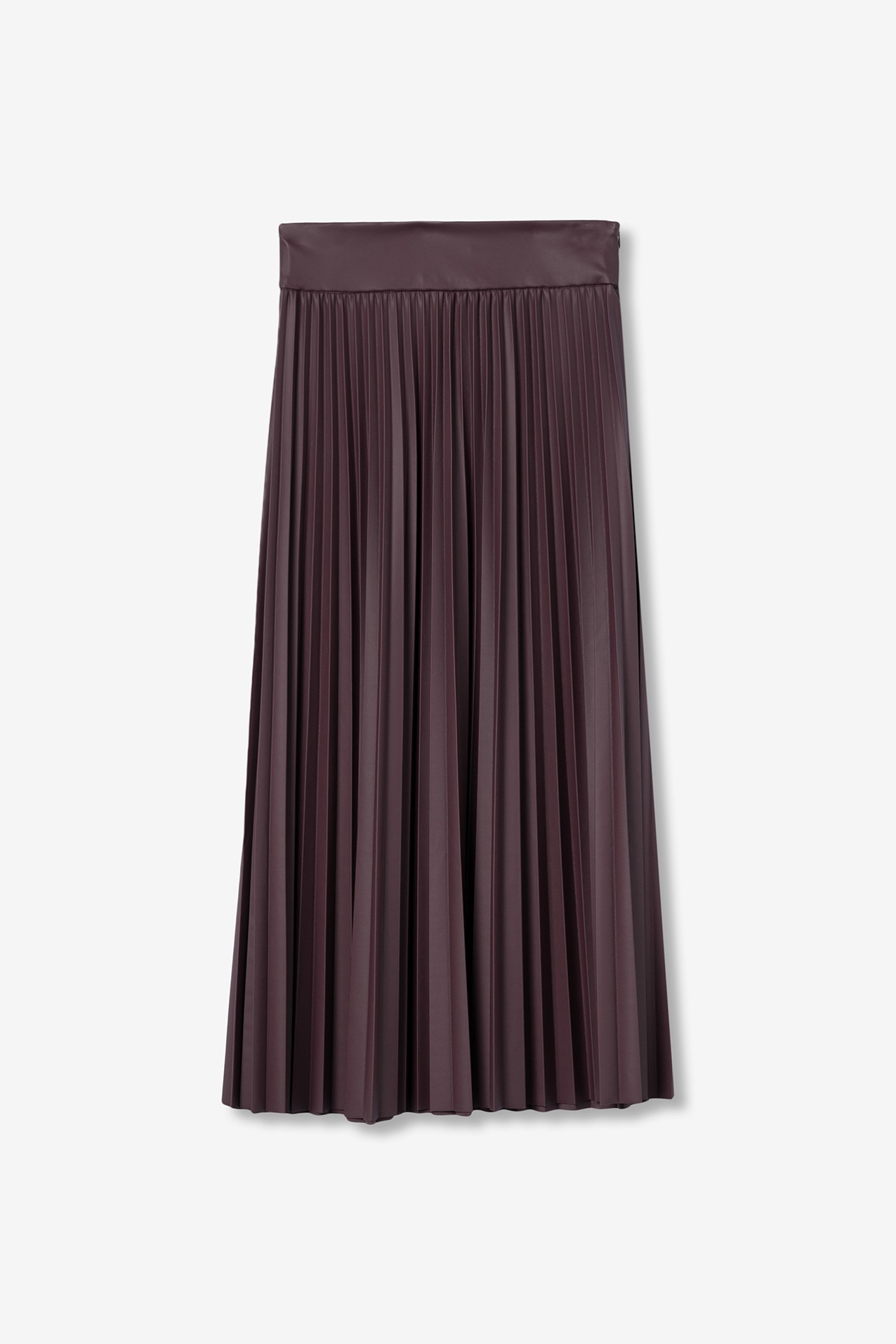 Wine-Toned Pleated Midi Skirt