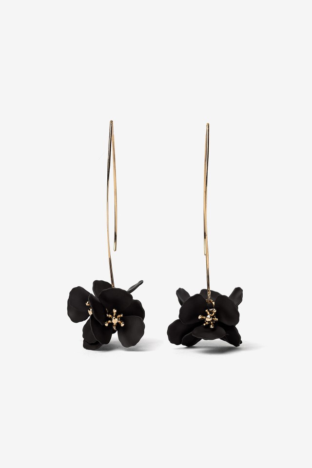 Black Floral Drop Earrings